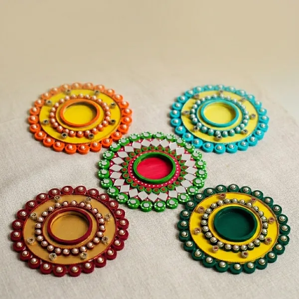 Decorative_Handcrafted_Traditional_Rangoli_Pattern_Tea_Light_Candle_Holder_-_Multicolor_(Set_Of_5)