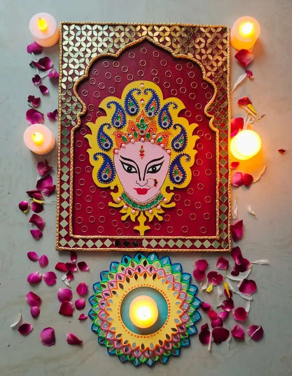 Handcrafted_Goddess_Durga_Face_Wall_Art_With_Golden_Border_And_Embellishments