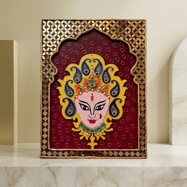 Handcrafted_Goddess_Durga_Face_Wall_Art_With_Golden_Border_And_Embellishments