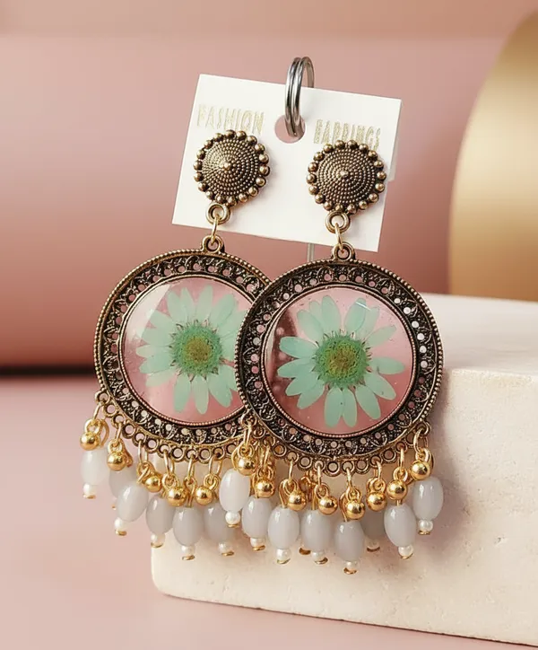 Handcrafted_Real_Pressed_Floral_Elegant_Resin_Chandbali_Earrings_With_White_Beads