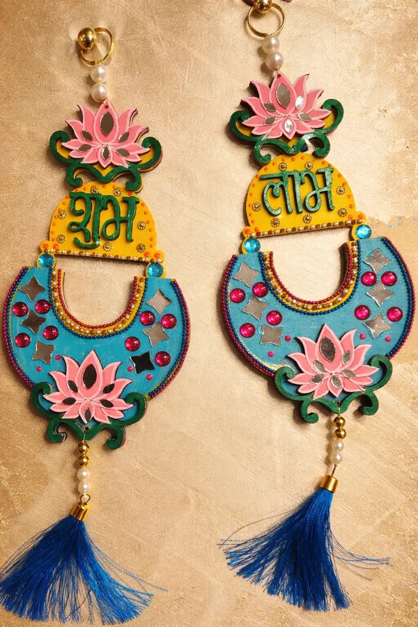 Decorative_Handcrafted_Lotus_Shubh_Labh_Door/_Wall_Hanging_Pair