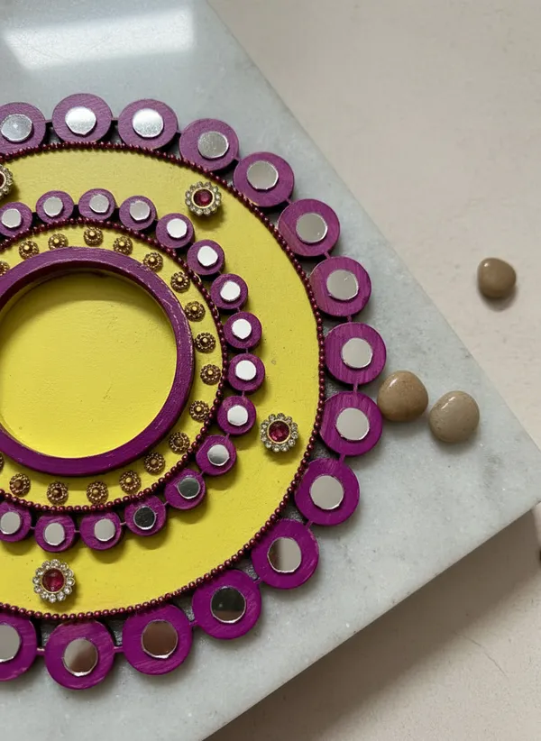 Decorative_Handcrafted_Traditional_Yellow_And_Purple_Rangoli_Pattern_Tea_Light_Candle_Holder