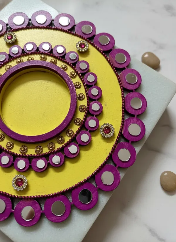 Decorative_Handcrafted_Traditional_Yellow_And_Purple_Rangoli_Pattern_Tea_Light_Candle_Holder