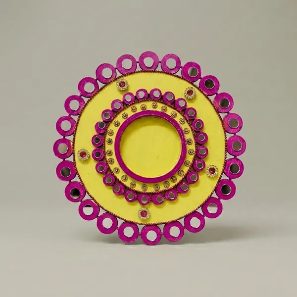 Decorative_Handcrafted_Traditional_Yellow_And_Purple_Rangoli_Pattern_Tea_Light_Candle_Holder