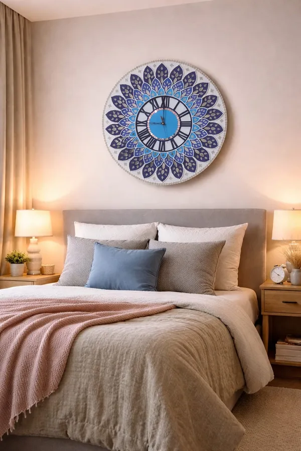 Handcrafted_Decorative_Lippan_Art_Wall_Clock_With_Leaf_Pattern_Design_-_Blue
