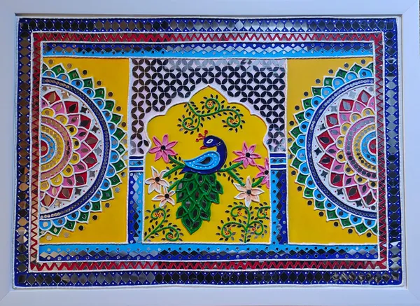 Handcrafted_Peacock_Design_Wooden_Panel_With_Traditional_Lippan_Art