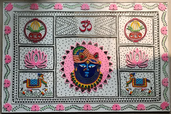 Traditional_Pichwai_Style_Shrinathji_Wall_Hanging_Tapestry_/_Temple_Back_Drop_With_Sacred_Motifs
