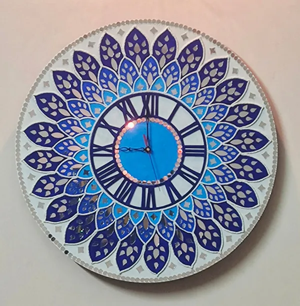 Handcrafted_Decorative_Lippan_Art_Wall_Clock_With_Leaf_Pattern_Design_-_Blue