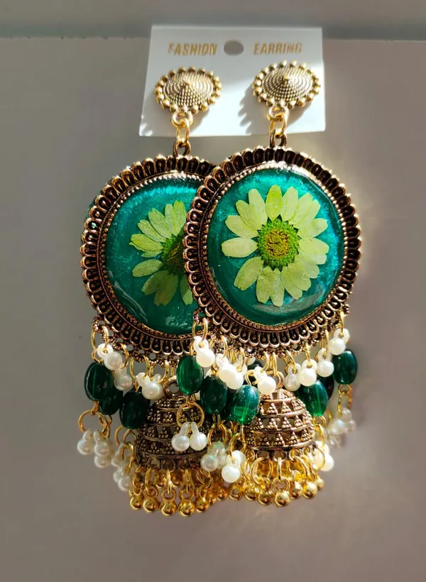 Fashion_Statement_Resin_Jhumka_Earrings_With_Real_Pressed_Flower_And_Pearl_Danglers_-_Green_And_Gold