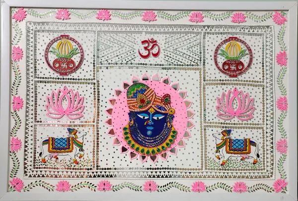 Traditional_Pichwai_Style_Shrinathji_Wall_Hanging_Tapestry_/_Temple_Back_Drop_With_Sacred_Motifs