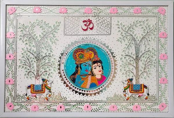 Shri_Radha_Krishna_Handcrafted_Lippan_Fusiion_Folk_Art_Wall_Decor/_Temple_Backdrop
