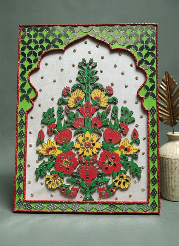 Handcrafted_Traditional_Floral_Wall_Art_-_Green_&_Red_Decorative_Panel