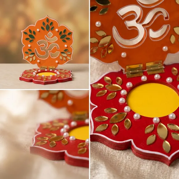 Decorative_Handcrafted_Divine_Om_Tea_Light_Candle_Holder_-_Orange_And_Red_With_Golden_Accents