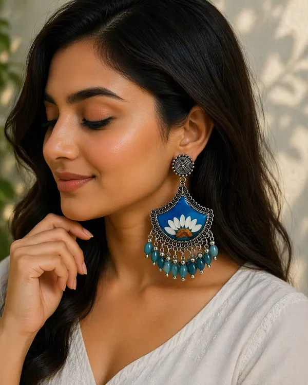 Handcrafted_Real_Pressed_Blue_Floral_Resin_Chandbali_Earrings_With_Turquoise_Beads
