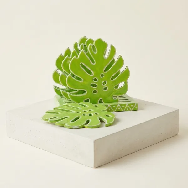 6_Elegant_Hand_Painted_Resin_Top_Coaster_Set_With_Stand