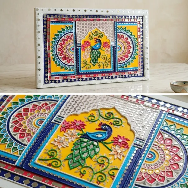 Handcrafted_Peacock_Design_Wooden_Panel_With_Traditional_Lippan_Art