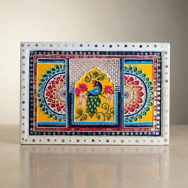 Handcrafted_Peacock_Design_Wooden_Panel_With_Traditional_Lippan_Art
