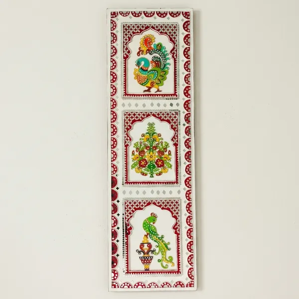 Traditional_Indian_Decorative_Wooden_Panel_With_Peacock_And_Floral_Motifs_-_Turquoise_/_Red_Border