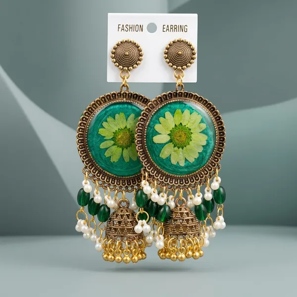 Fashion_Statement_Resin_Jhumka_Earrings_With_Real_Pressed_Flower_And_Pearl_Danglers_-_Green_And_Gold