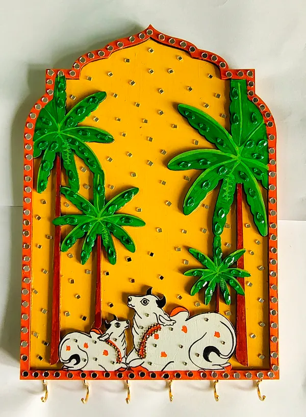 Hand-Painted_Lotus_Pitchwai_Art_Wall_Key_Holder_with_Robust_Brass_Hooks