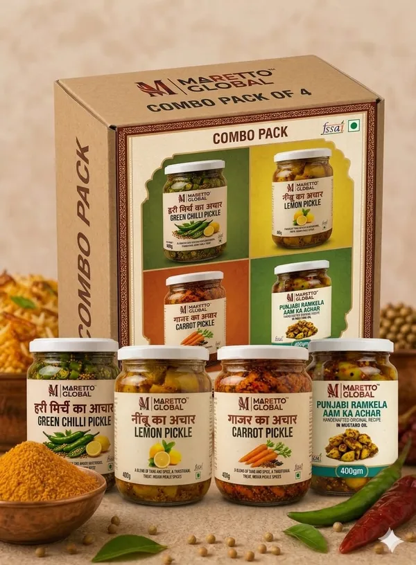 Maretto_Global_Traditional_Handicrafted_Pickle_Combo_-Mango_,_Lemon_,Carrot,&_Green_Chilli_Pickle_(4x300_GM_Jar