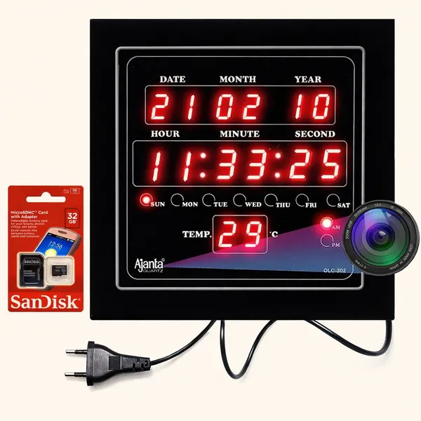 Sentrix_Smart_Digital_Spy_Wall_Clock_1080P_Security_Camera_Wifi_Enabled_Ip_Cam_For_Home_Office_Showroom_Sd_Card_Support_Upto_128Gb.(32Gb_Sd_Card_Free)