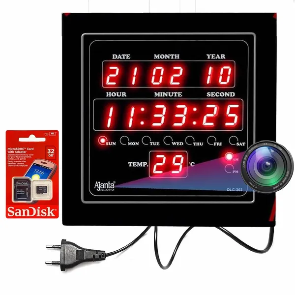 Sentrix_Smart_Digital_Spy_Wall_Clock_1080P_Security_Camera_Wifi_Enabled_Ip_Cam_For_Home_Office_Showroom_Sd_Card_Support_Upto_128Gb.(32Gb_Sd_Card_Free)