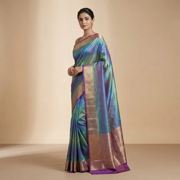 Peacock_Blue_And_Silver_Tissue_Premium_Saree_For_Women