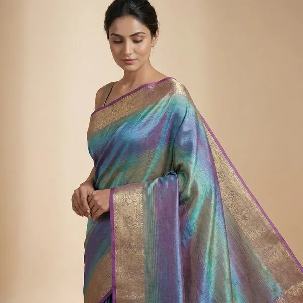 Peacock_Blue_And_Silver_Tissue_Premium_Saree_For_Women
