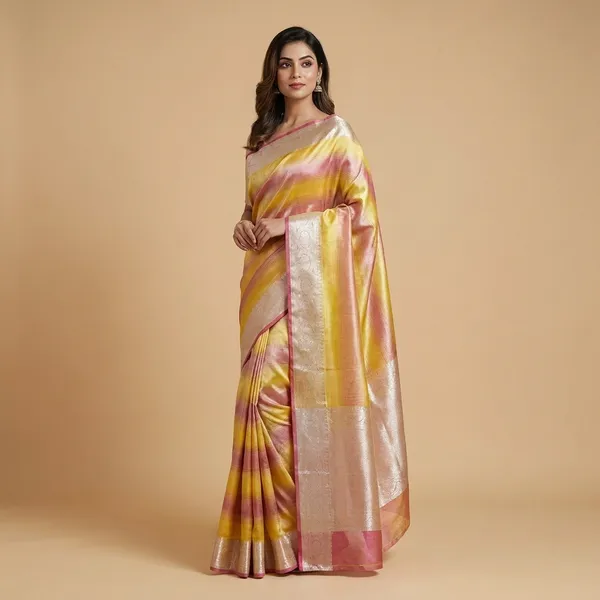 Yellow_With_Pink_And_Silver_Tissue_Premium_Saree_For_Women