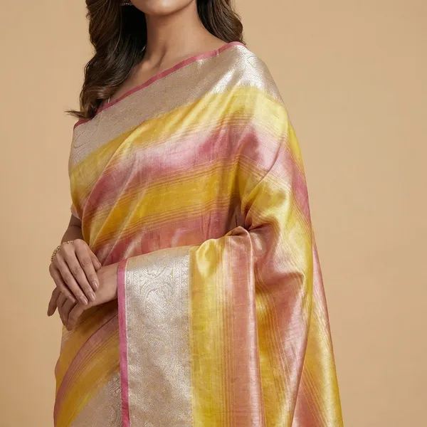 Yellow_With_Pink_And_Silver_Tissue_Premium_Saree_For_Women