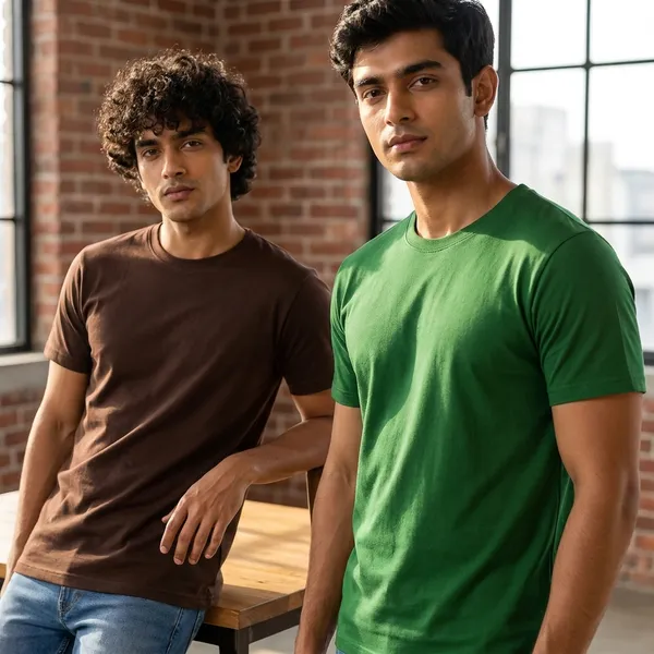 Brown_And_Green_Cotton_Premium_Round_Neck_T_Shirt_For_Men_Pack_Of_2