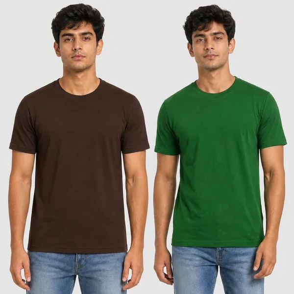 Brown_And_Green_Cotton_Premium_Round_Neck_T_Shirt_For_Men_Pack_Of_2