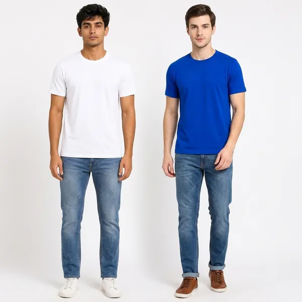 White_And_Blue_Cotton_Premium_Round_Neck_T_Shirt_For_Men_Pack_Of_2