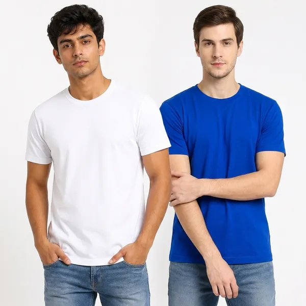 White_And_Blue_Cotton_Premium_Round_Neck_T_Shirt_For_Men_Pack_Of_2