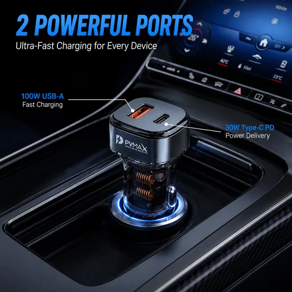 130W_Super_Fast_Car_Charger_with_3_in_2_Fast_Charging_Cable,_Qualcomm_QC_Certified,_100W_USB_+_30W_PD_USB_C_Car_Charger_Adapter,_USB_&_Type_C_Input,_Type_C,_Lightning_&_Micro_USB_Output_for_iPhone,_Samsung,_OnePlus,_Android_&_iOS,_Transparent
