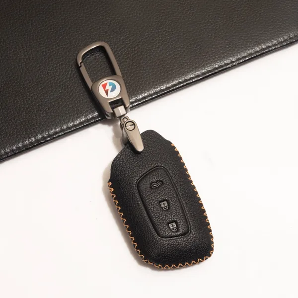 Black_Genuine_Leather_Premium_Key_Cover_With_Key_Chain_For_Car