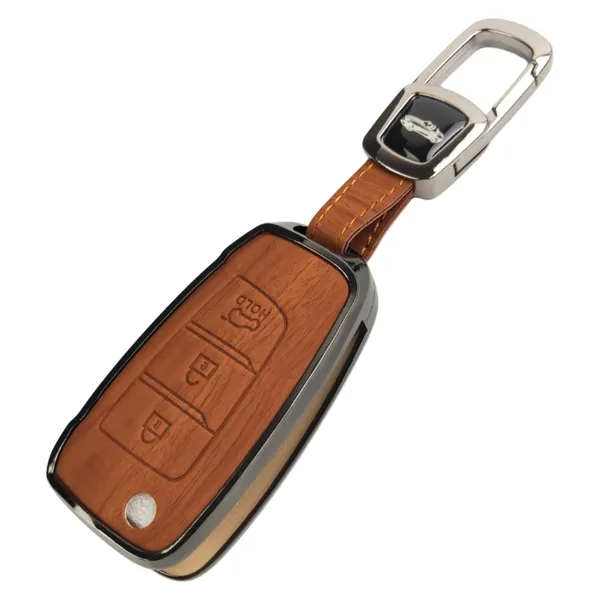 Wooden_Leather_Finish_Metal_Car_Key_Cover_Compatible_with_Hyundai_Venue_3_Button_flip_Key