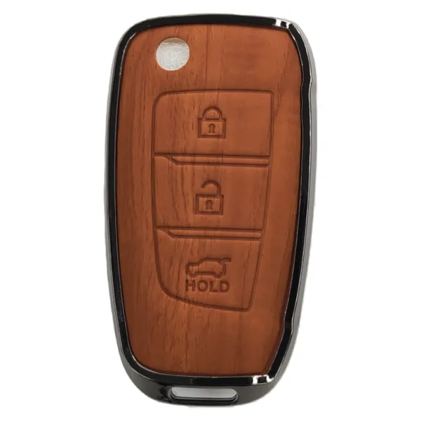 Wooden_Leather_Finish_Metal_Car_Key_Cover_Compatible_with_Hyundai_Venue_3_Button_flip_Key