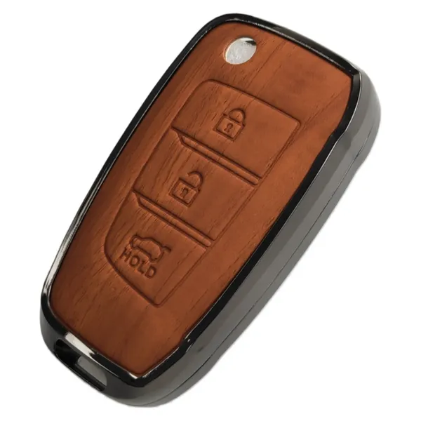 Wooden_Leather_Finish_Metal_Car_Key_Cover_Compatible_with_Hyundai_Venue_3_Button_flip_Key