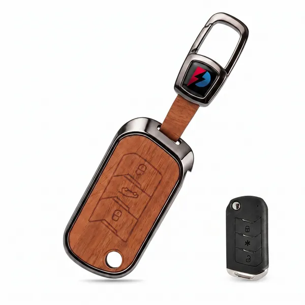 PVMAX_Wooden_Leather_Finish_Metal_Car_Key_Cover_Compatible_with_Mahindra_Scorpio_N_|_3XO_|_XUV_300_|_Marazzo_|_XUV_700_|_XUV_400_ev_|_Bolero_|_Thar_Roxx_3_Button_Flip_Key