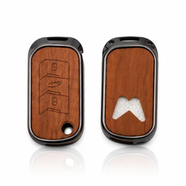 PVMAX_Wooden_Leather_Finish_Metal_Car_Key_Cover_Compatible_with_Mahindra_Scorpio_N_|_3XO_|_XUV_300_|_Marazzo_|_XUV_700_|_XUV_400_ev_|_Bolero_|_Thar_Roxx_3_Button_Flip_Key