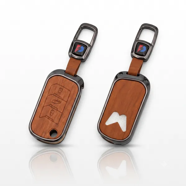 PVMAX_Wooden_Leather_Finish_Metal_Car_Key_Cover_Compatible_with_Mahindra_Scorpio_N_|_3XO_|_XUV_300_|_Marazzo_|_XUV_700_|_XUV_400_ev_|_Bolero_|_Thar_Roxx_3_Button_Flip_Key