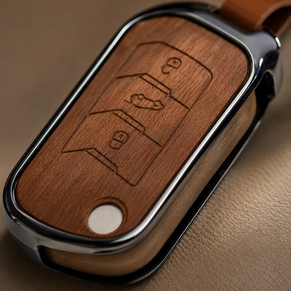 PVMAX_Wooden_Leather_Finish_Metal_Car_Key_Cover_Compatible_with_Mahindra_Scorpio_N_|_3XO_|_XUV_300_|_Marazzo_|_XUV_700_|_XUV_400_ev_|_Bolero_|_Thar_Roxx_3_Button_Flip_Key