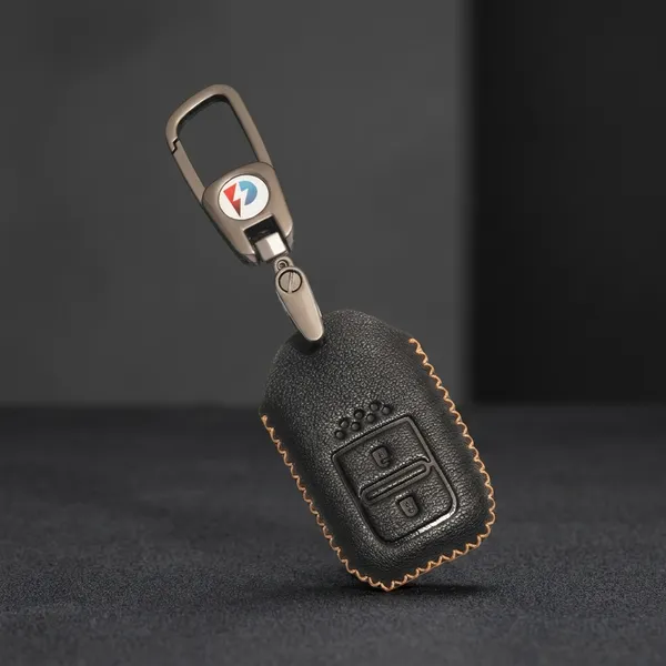 Black_Genuine_Leather_Premium_Key_Cover_With_Key_Chain_For_Car