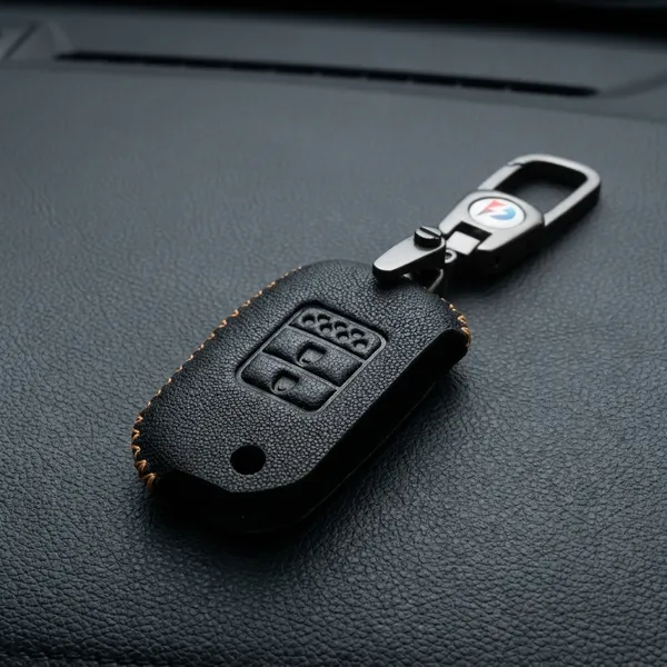 Black_Genuine_Leather_Premium_Key_Cover_With_Key_Chain_For_Car