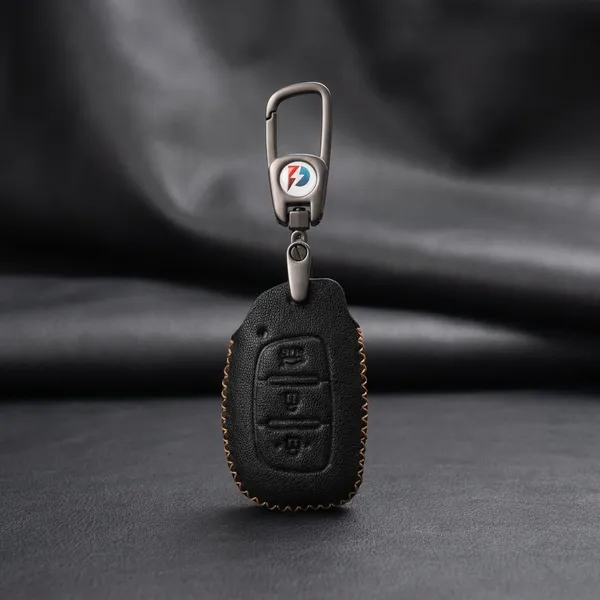 Black_Genuine_Leather_Premium_Key_Cover_With_Key_Chain_For_Car