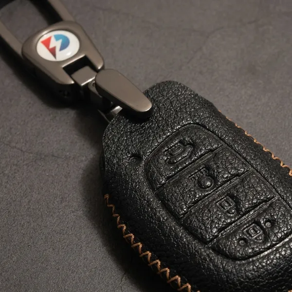 Black_Genuine_Leather_Premium_Key_Cover_With_Key_Chain_For_Car