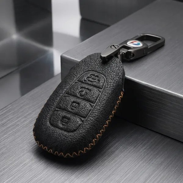 Black_Genuine_Leather_Premium_Key_Cover_With_Key_Chain_For_Car