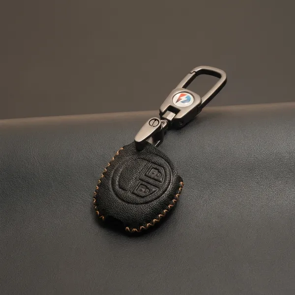 Black_Genuine_Leather_Premium_Key_Cover_With_Key_Chain_For_Car